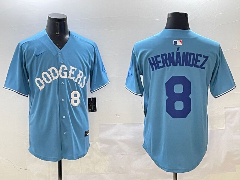 Men Los Angeles Dodgers 8 Hernandez Light Blue Throwback Game 2025 Nike MLB Jersey style 20